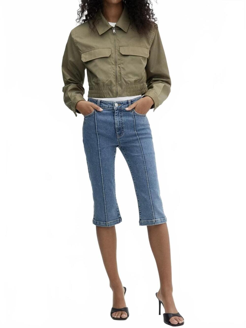 Mango Capri Jeans with Decorative Stitching NWT Medium Blue Size 2 (EUR 34)